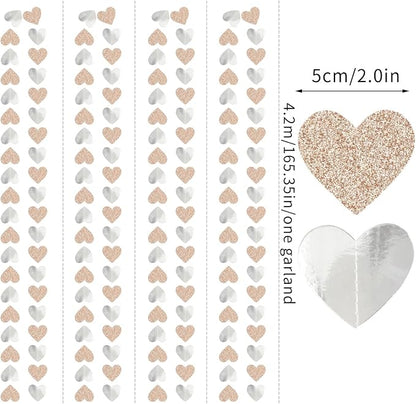 Champagne-Silver Disco Boho Party-Decoration Heart Garland - 52ft Glitter - Image 2