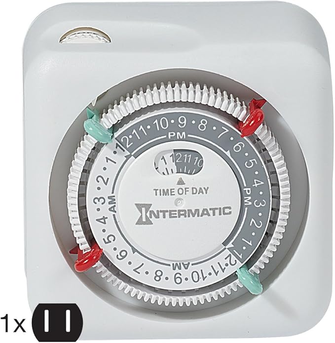 Intermatic TN111K 15-Amp Indoor Timer - Versatile 24-Hour Control - Easy Manual Override and Single 2-Prong Design (1 Pack)