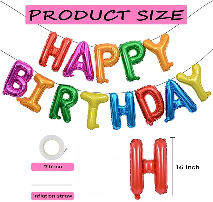 16" Rainbow Happy Birthday Balloon Banner, Colorful | happy birthday letter - Image 2