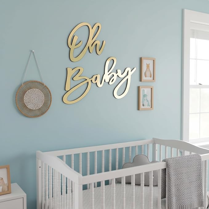 Oh Baby Sign for Backdrop, Large Wooden Baby Shower Sign Gold Letters Party - Image 5