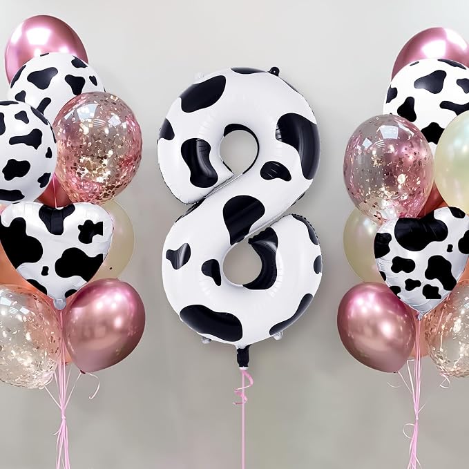 Cow Print Number 8 Balloon, Large 40 Inch Cow Number Birthday Balloons - Image 2