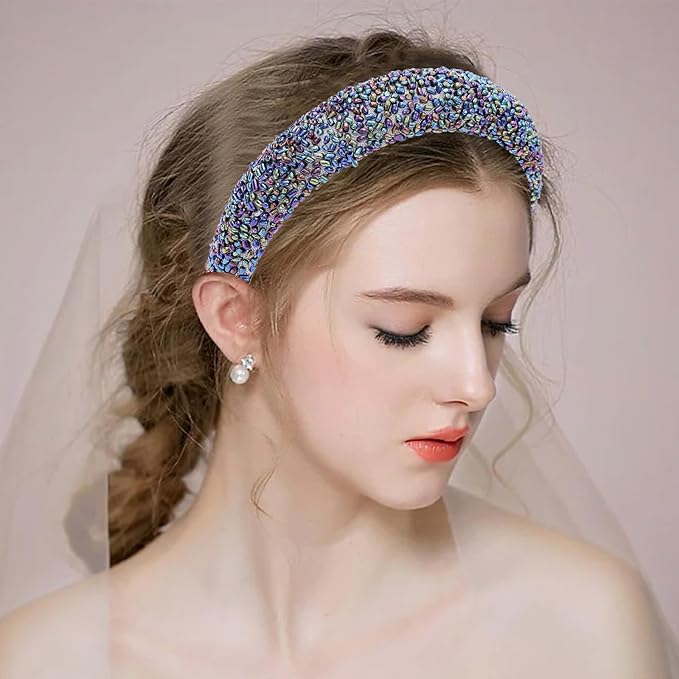 Fashion Wide Headband for Women Colorful Jeweled Glitter Headband Comfortable High Elastic Head Band Hairband Hair Hoop Hair Accessories for Womens