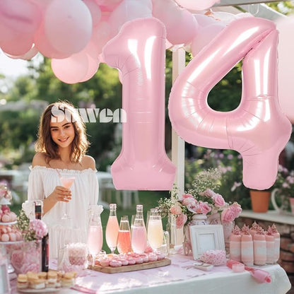 SUWEN 40 Inch Pink Large 14 Number Balloons Big Foil Helium Number Balloons 0-9 - Image 4