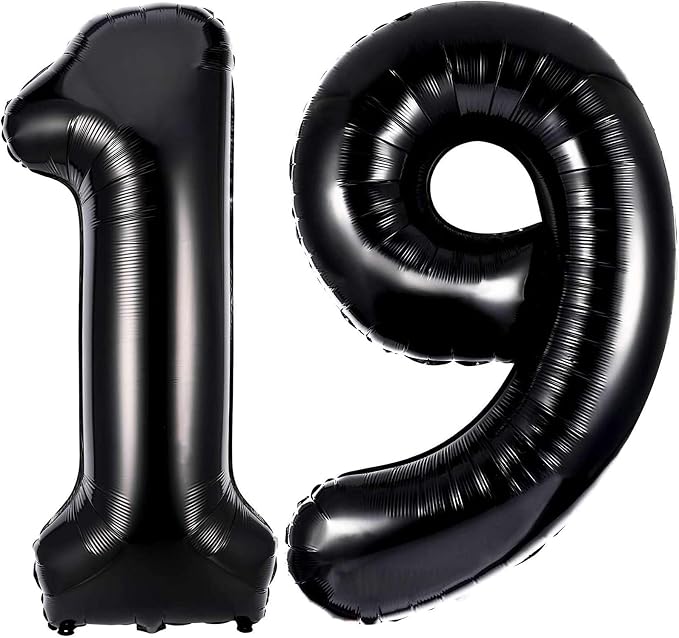 Black 19 Number Balloons, 40 Inch Giant Number 19 Balloons Foil Mylar Helium by Lovoir