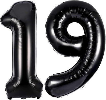 Black 19 Number Balloons, 40 Inch Giant Number 19 Balloons Foil Mylar Helium by Lovoir