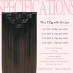 PINKPEARL Clip in Hair Extensions, 18 Inch 7pcs 120g #1BT4 Balayage Natural Black to Chocolate Brown, Hair Extensions Real Human Hair Clip Ins Natural Straight Hair for Women(#1BT4-18)