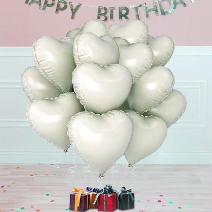 White Heart Ballloons, 18 Inch Foil Love Heart Shaped Balloons 12Pcs Creamy - Image 5