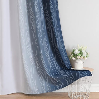 Full Room Darkening Greyish White and Navy Blue Blackout Curtains 63 Inch - Image 6