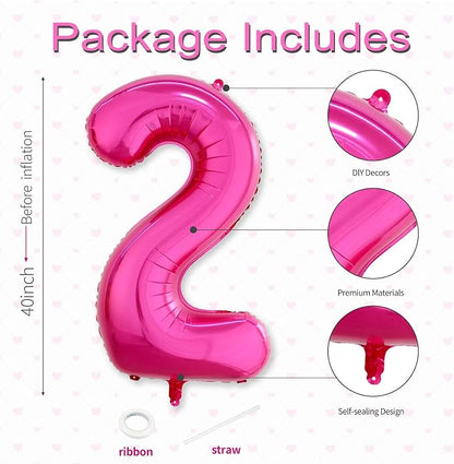 40 Inch Hot Pink Number 2 Balloon, Giant Number Balloons, Birthday Decor | - Image 3