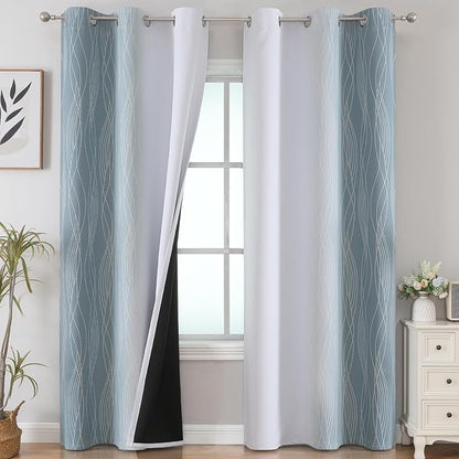 Stone Blue and Greyish White Gradient Room Darkening Blackout by ESTELARTEXTILER