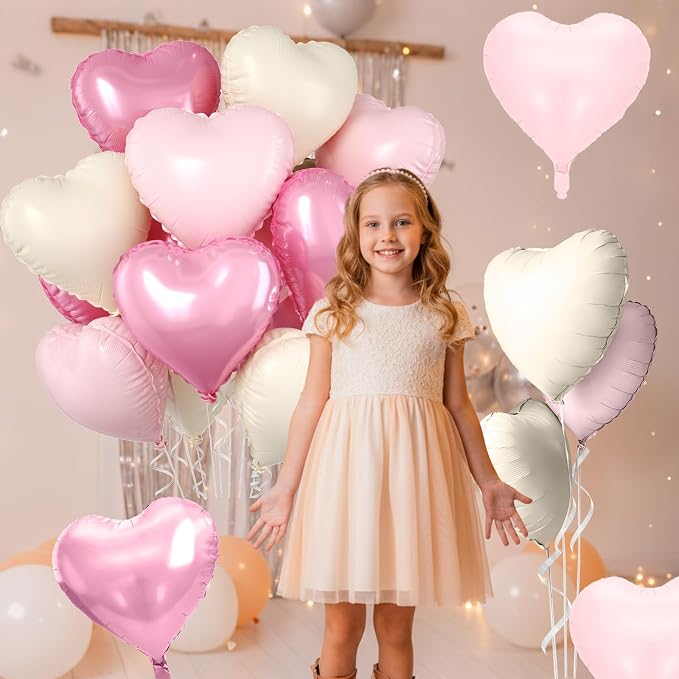Pink Heart Balloons, 18 Inch Cream Sand White Balloons Helium - Image 5