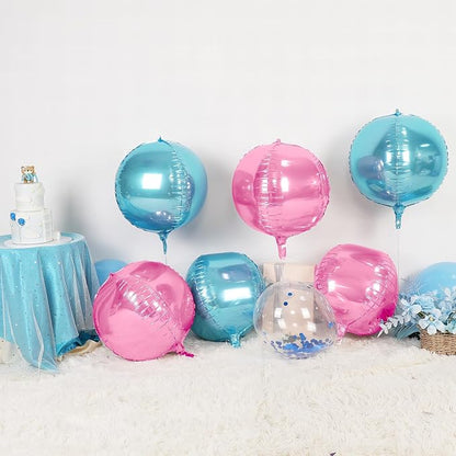 6Pcs Blue Pink Round Foil Balloons, Giant 4D Round Ball Balloon, 22 Inch - Image 3