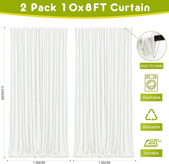 Ivory Backdrop Curtain for Parties Backdrop Drapes, 6 Panel 5x8FT - Image 2