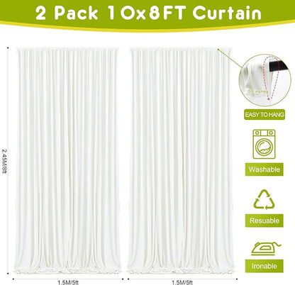 Ivory Backdrop Curtain for Parties Backdrop Drapes, 6 Panel 5x8FT - Image 2