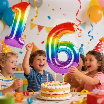 40 Inch Number 16 Balloons for 16th Birthday Party Decorations, 0-100 Rainbow - Image 2