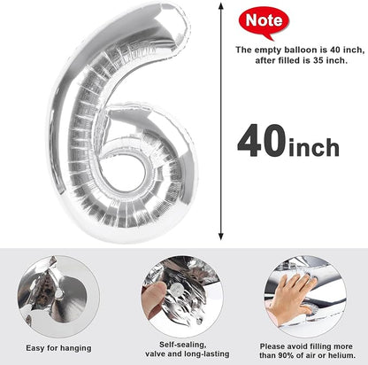 Large Number Balloons 40 Inch Silver 6 Balloon - Image 7