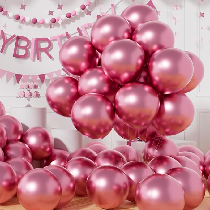 AULE 50Pcs Metallic 12 Inch Pink Chrome Helium Shiny Thicken Balloon | Party by AULE