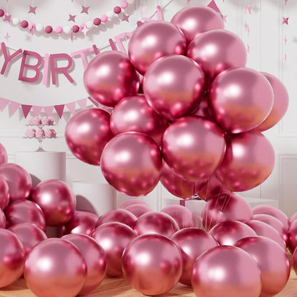 AULE 50Pcs Metallic 12 Inch Pink Chrome Helium Shiny Thicken Balloon | Party by AULE