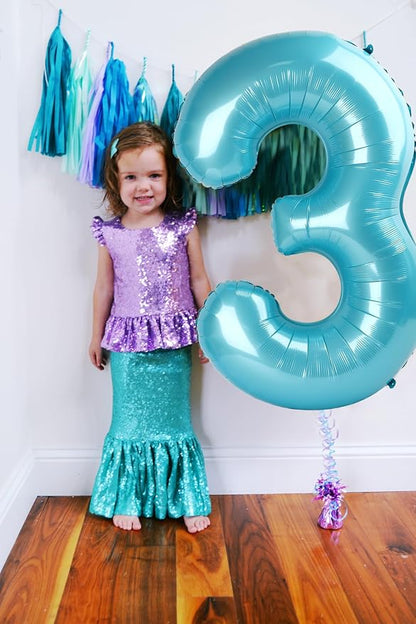 3 Balloon Numbers Birthday Decorations, 40In Pearl Blue Balloons - Image 2