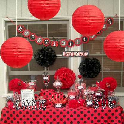 BEISHIDA 10 Inch Red Paper Lanterns 6 Packs Hanging Round Chinese Lantern | - Image 4