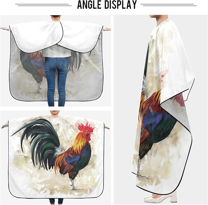 ALAZA Rooster in Vintage Style Barber Cape for Men Women, Waterproof Haircut Apron Beard Shaving Bib Hair Cutting Cloth 55 x 65 Inch