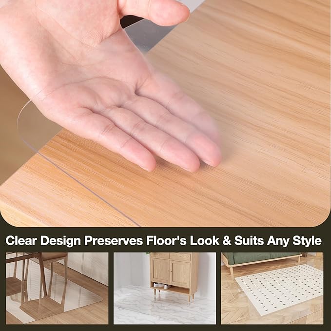 Crystal Clear Floor Mat 5×7ft, Upgraded Easy Flat Waterproof Vinyl Rug Cover, Large Stain-Resistant Plastic Area Rug Floor Protector for Kitchen, Dining Room, High-Traffic Areas