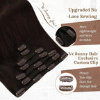 Ve Sunny Clip in Human Hair Extensions Dark Brown Clip in Hair Extensions Real Human Hair Soft Real Hair Extensions Clip in Human Hair Natural Look 120g 7pcs 18inch