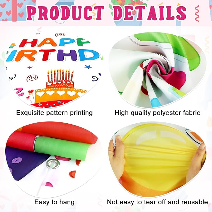 Happy Birthday Backdrop Banner, Colorful Birthdays Banner Backdrop Happy - Image 5