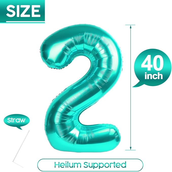 2 Balloon - Teal Birthday Number Balloons, 40 Inch Decorations Men Women | Teal - Image 5