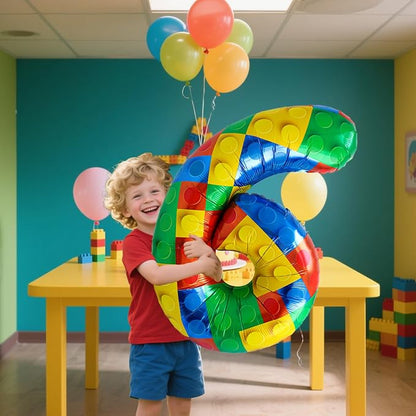 32 Inch Stackable Block Number Balloon – Colorful Brick Building Themed Big - Image 3