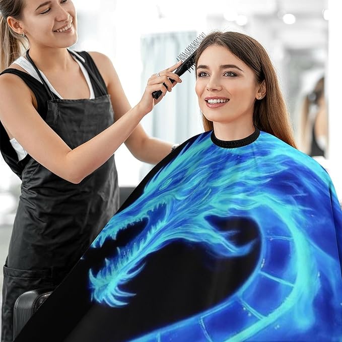 Professional Haircut Salon Cape Hair Cutting Barber Cape for Men Women Blue Fire Flames Dragon
