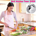 Kitchen Timer, Chef Cooking Timer Clock with Loud Alarm, No Batteries Required, 100% Mechanical - Magnetic Backing, Exquisite Stainless Steel Body - Countdown Reminder - Silver 1Pack