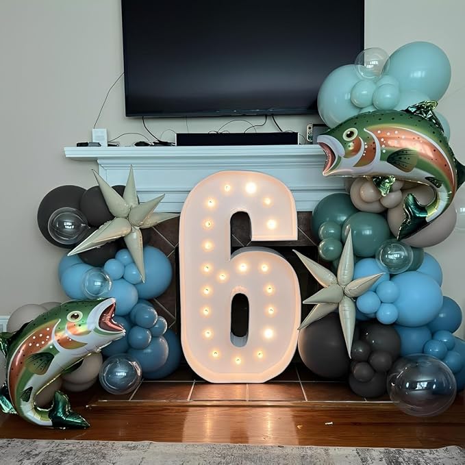 Rainbow Trout Fish Balloons for O-fishally One Fishing Themed Party Decor | - Image 5