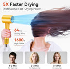 High Speed Hair Dryer - Ionic Hair Dryer for Women with brushless Motor, Fast Drying, Low Noise, Blow Dryer, with Magnetic Nozzle, Suitable for Home, Travel and Salon use (Yellow)