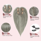 YAMI Hair Toppers for Women 100% Real Human Hair Toppers for Women 12Inch Large Upgrade Swiss Base Cover Hairloss and Add Volume (Mixed Grey)