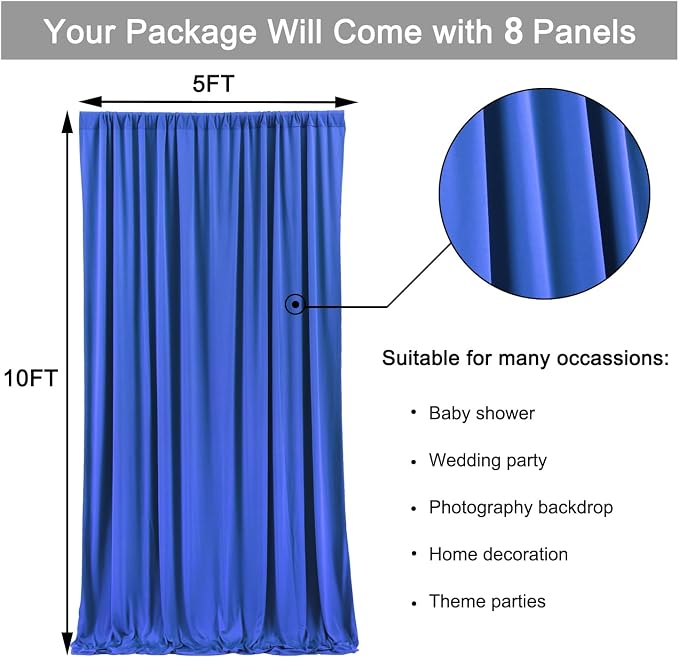40ft x 10ft Wrinkle Free Royal Blue Backdrop Curtain - Image 6