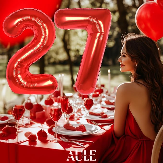 AULE 40 Inch Red 27 Balloon Number Foil 0-9 Birthday Big Numbers | Birthday - Image 3