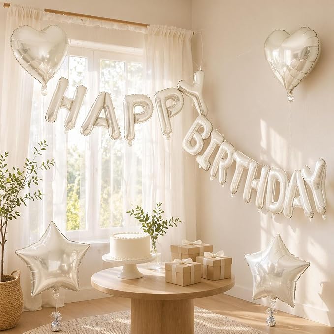 Cream White Birthday Decorations, Cream White Balloons Happy Birthdays Banner - Image 3