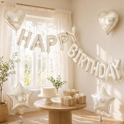 Cream White Birthday Decorations, Cream White Balloons Happy Birthdays Banner - Image 3