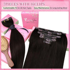 YoungSee Brown Clip in Human Hair Extensions Darkest Brown Clip on Hair Extensions Human Hair Dark Hair Extensions Clip ins for Natural Look 18Inch 120G 7Pcs