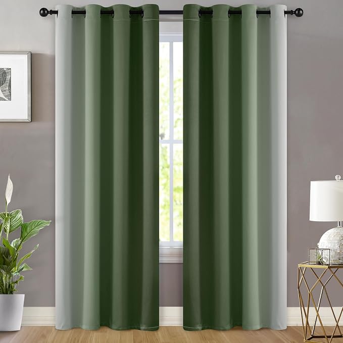 Yakamok Ombre Curtains Sage Green and Greyish White - Image 2