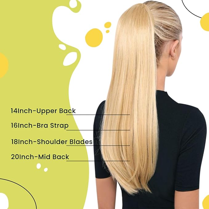 RUNATURE Human Hair Ponytail Extension Golden Blonde 14 Inch Ponytail Extensions Human Hair Light Blonde Highlighted Wrap Around Ponytail Human Hair Extensions Short Pony Tails Hair Extensions 70g