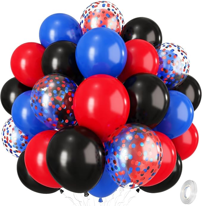 Red Blue Black Balloons, 12 Inch Royal Blue Red Confetti Latex Balloon by Isndare