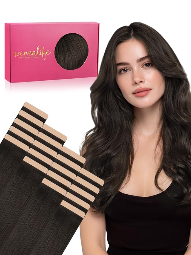 WENNALIFE Fuller Tape in Hair Extensions Human Hair, 20 inch 20pcs 80g Dark Brown Remy Hair Straight Tape in Extensions Thicker Skin Weft Tape Ins Extensiones De Cabello Humano