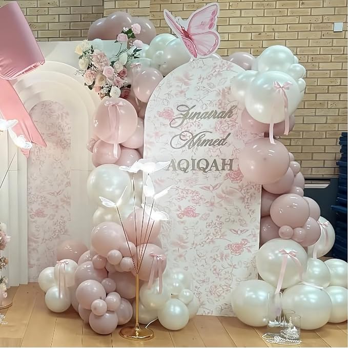 Pink and White Balloons, 12 Inch Double Stuffed Pearl Dusty Blush Baby Light - Image 5