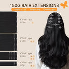 DOORES Hair Extensions Real Human Hair, Jet Black 150g 9pcs 18 Inch, Clip in Hair Extensions Real Human Hair Extensions Human Hair Natural Extensions for Women Clip in Straight Thick Hair Extensions