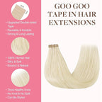 GOO GOO Tape in Hair Extensions Human Hair, 1000 Pure Platinum Blonde, 18inch 50g 20pcs, Skin Weft Seamless Invisible, Silky Straight with Thick Ends, Remy Human Hair