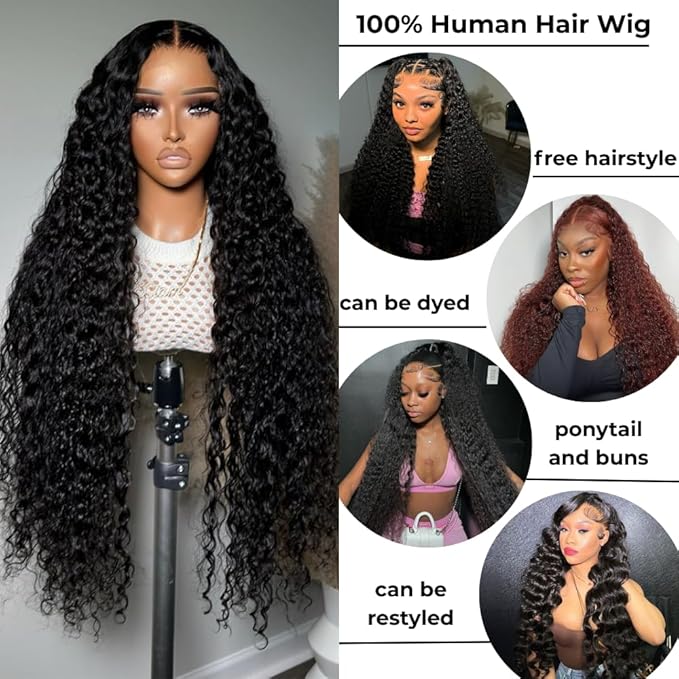 22 Inch Water Wave 13x6 HD Lace Front Wigs Human Hair Pre Plucked 200 Density Deep Part Curly Wig for Women Water Wave Frontal Wigs Human Hair