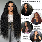 34 Inch Water Wave 13x6 HD Lace Front Wigs Human Hair Pre Plucked 200 Density Deep Part Curly Wig for Women Water Wave Frontal Wigs Human Hair