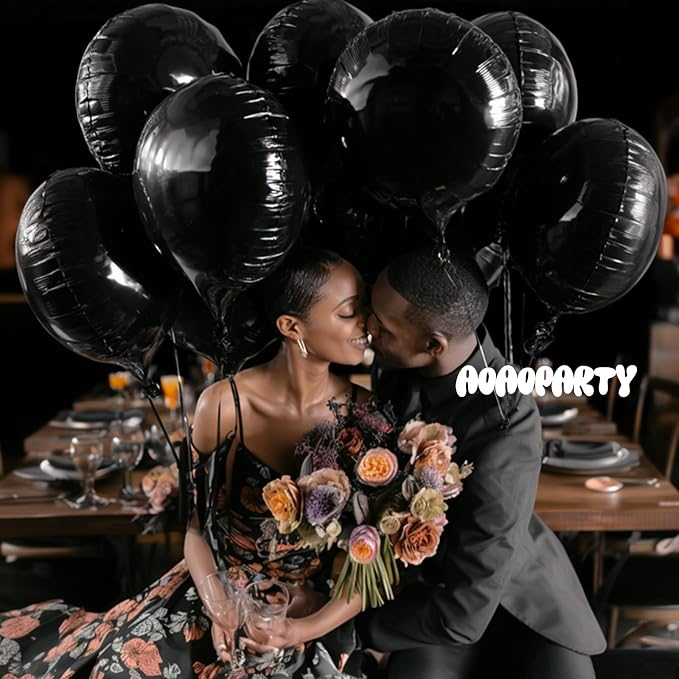 25Pcs Black Round Shaped Foil Balloons 18 Inch Mylar Balloon | Helium - Image 3
